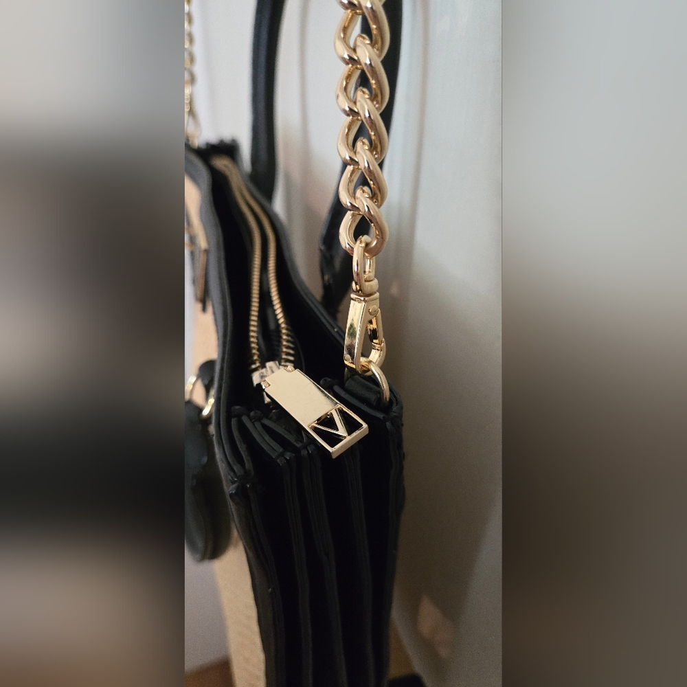 Victoria's Secret Structured Satchel Straw Tote Black Tan Women Crossbody NWOT - Picture 5 of 16